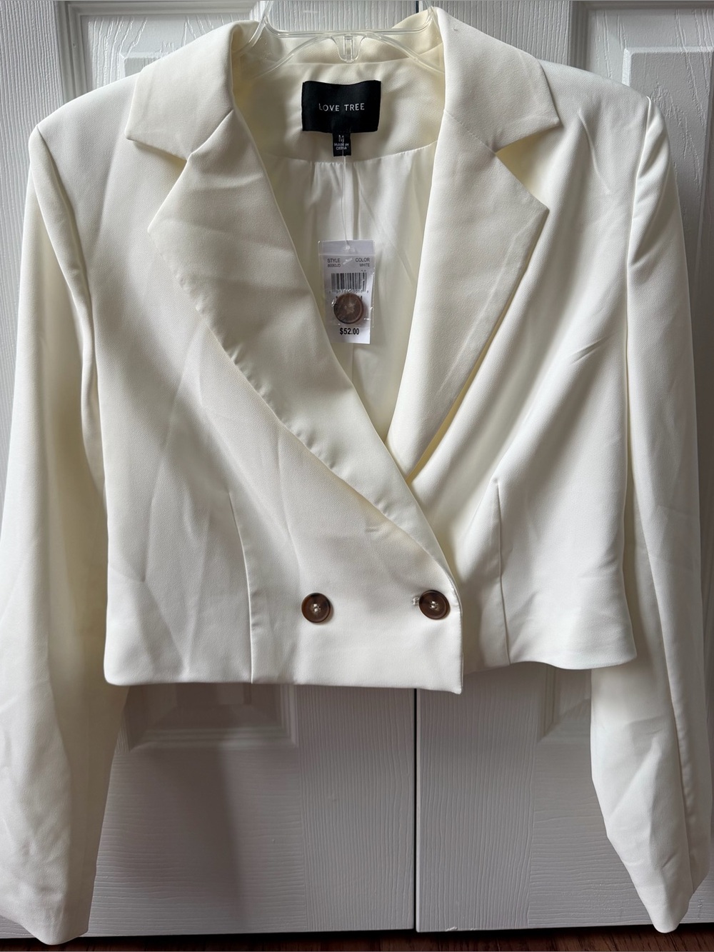 NWT Love Tree Cream Cropped Blazer Double Breasted Jacket Medium
